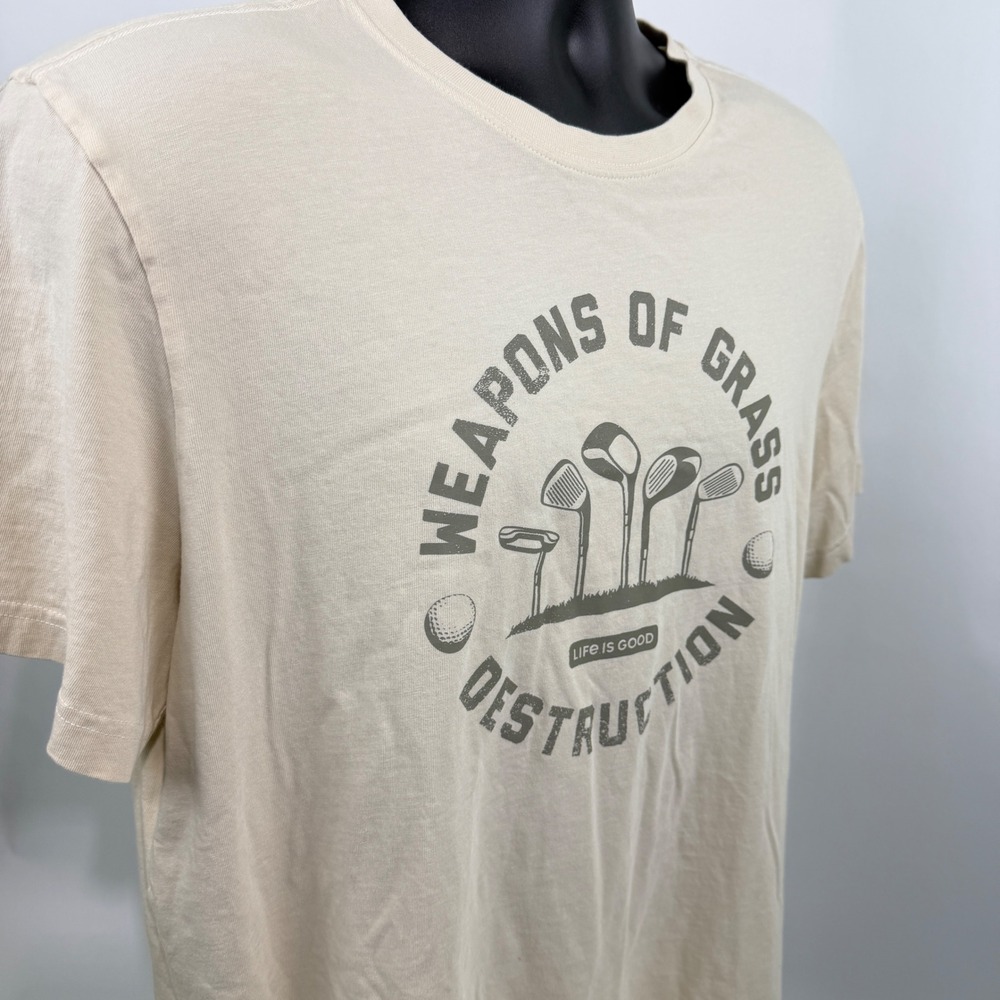 Life is Good Mens Large Weapons of Grass Destruction‎ Golf Crusher T-Shirt Cream - Picture 10 of 11